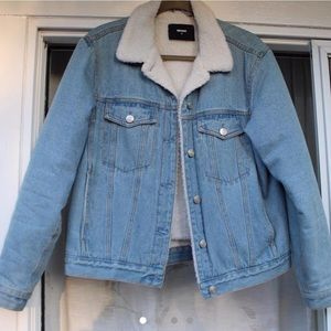 SOLD on Depop. Jean jacket with Sherpa body lining and quilted sleeve linings